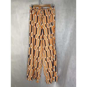 DuJour womens Wide Leg Pants Geometric print Orange Tan Blue Size XS